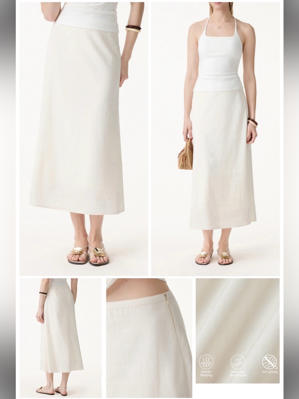 OGL Lyocell-Linen Blend Maxi Flared Pull-On Skirt in Eggnog size S NWT